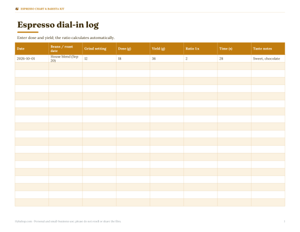 Preview of Printable Espresso Dial-In Log
